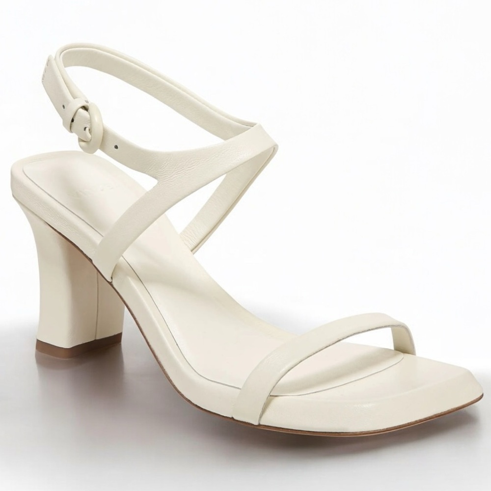 VINCE Luella Ankle Strap Leather Square Toe Sandals in Cream NEW